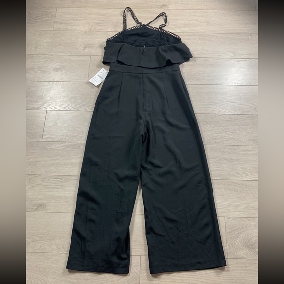 Zara Black Lace Trim Wide Leg Crop Jumpsuit - Picture 7 of 16